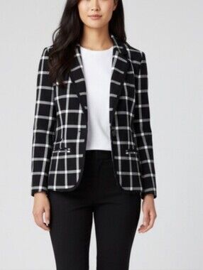 Merona Wool Blend Windowpane Plaid Black & White Blazer Jacket Size 2